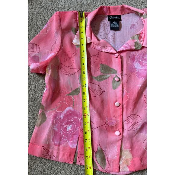 Vintage K Studio Pink Floral Button Up 90s Garden Fairy Romantic Y2K Sheer - Picture 4 of 6